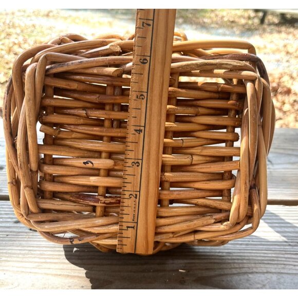 Vintage Woven Rattan Basket With Handle Rectangle Cottage Rustic - Picture 14 of 16